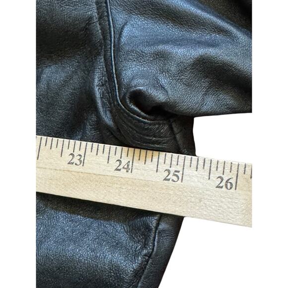 VTG Weekends Men's Black Leather Bomber Jacket Large Pockets Biker Retro READ - Picture 9 of 9